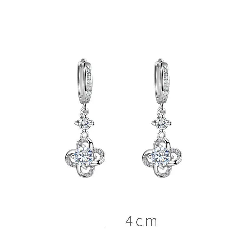 Lovcia Women's Modern Sterling Silver Drop Earrings in Natural Zircon With Multiple Fashion Styles and Drill/Stone Variations-Earrings-Single drill/stone-Clover-Single drill/stone