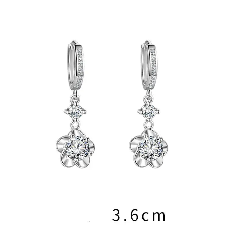 Lovcia Women's Modern Sterling Silver Drop Earrings in Natural Zircon With Multiple Fashion Styles and Drill/Stone Variations-Earrings-Single drill/stone-Plum blossom-Single drill/stone