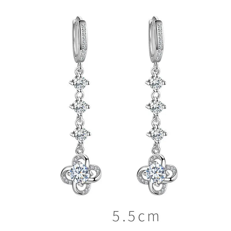 Lovcia Women's Modern Sterling Silver Drop Earrings in Natural Zircon With Multiple Fashion Styles and Drill/Stone Variations-Earrings-Three drills/stones-Clover-Three drills/stones