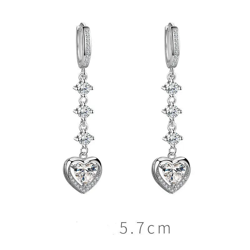Lovcia Women's Modern Sterling Silver Drop Earrings in Natural Zircon With Multiple Fashion Styles and Drill/Stone Variations-Earrings-Three drills/stones-Love-Three drills/stones