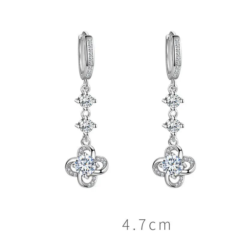 Lovcia Women's Modern Sterling Silver Drop Earrings in Natural Zircon With Multiple Fashion Styles and Drill/Stone Variations-Earrings-Two drills/stones-Clover-Two drills/stones