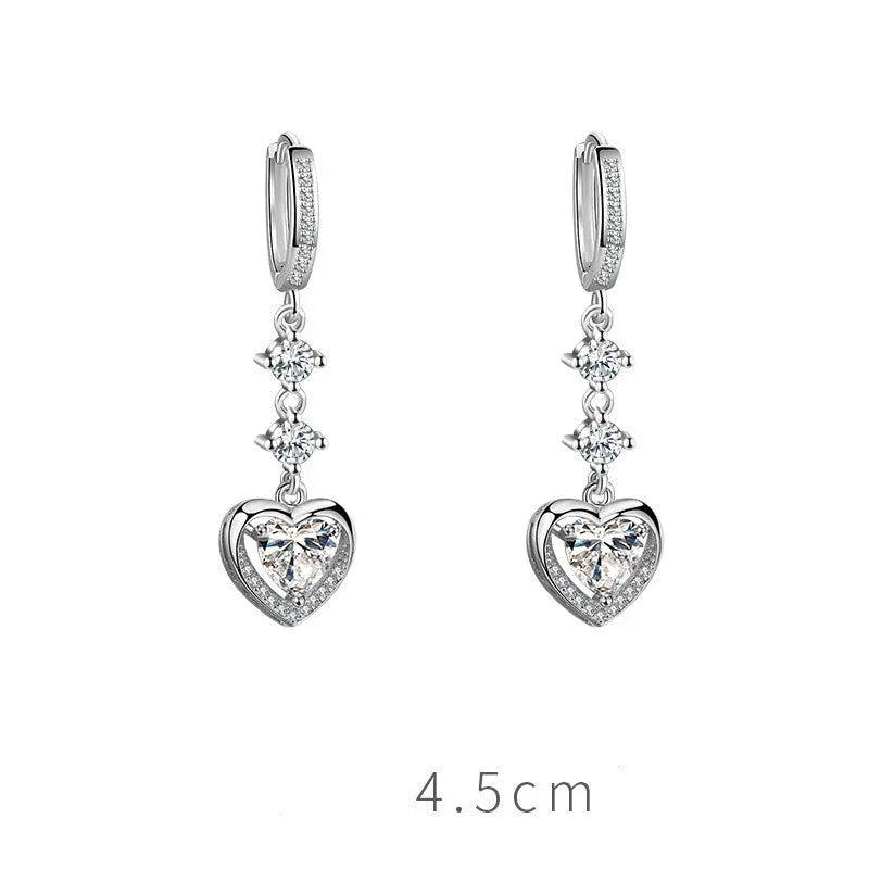 Lovcia Women's Modern Sterling Silver Drop Earrings in Natural Zircon With Multiple Fashion Styles and Drill/Stone Variations-Earrings-Two drills/stones-Love-Two drills/stones
