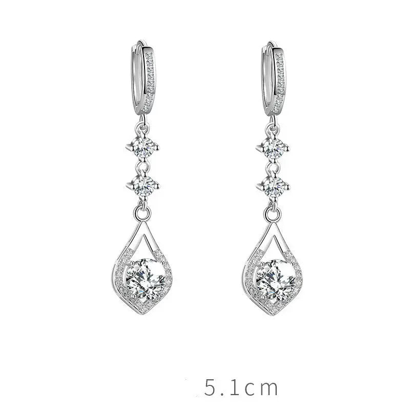 Lovcia Women's Modern Sterling Silver Drop Earrings in Natural Zircon With Multiple Fashion Styles and Drill/Stone Variations-Earrings-Two drills/stones-Water drop-Two drills/stones