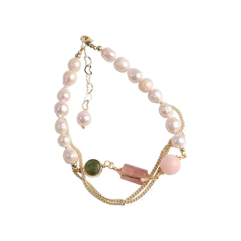 Lovcia Women's Natural Freshwater Pearl Strawberry Crystal Bracelet-Bracelets-Pink-Pink