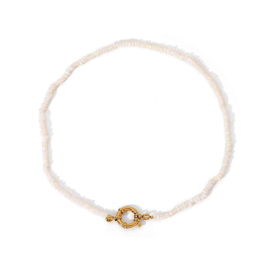 Lovcia Women’s Pearl Bead Choker Necklace with Gold Spring Clasp - Elegant Freshwater Pearl Jewellery for Women, Dainty Beaded Necklace-Necklaces-White-White