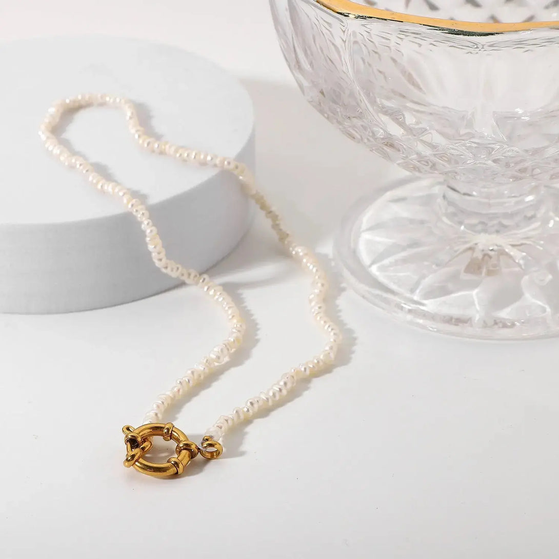 Lovcia Women’s Pearl Bead Choker Necklace with Gold Spring Clasp - Elegant Freshwater Pearl Jewellery for Women, Dainty Beaded Necklace-Necklaces-White-White