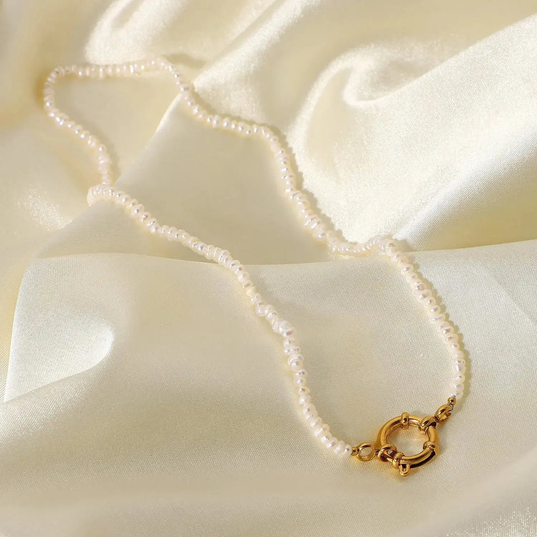 Lovcia Women’s Pearl Bead Choker Necklace with Gold Spring Clasp - Elegant Freshwater Pearl Jewellery for Women, Dainty Beaded Necklace-Necklaces-White-White