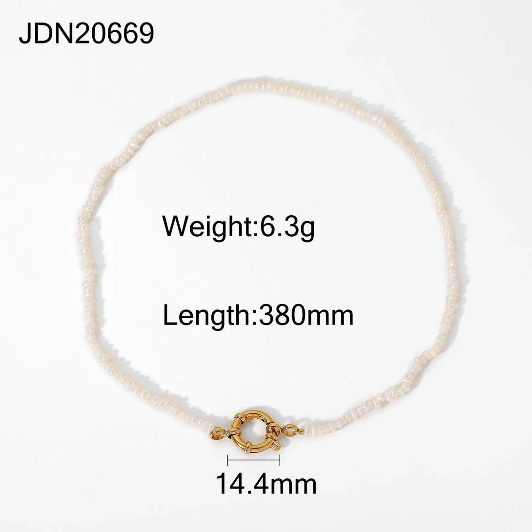 Lovcia Women’s Pearl Bead Choker Necklace with Gold Spring Clasp - Elegant Freshwater Pearl Jewellery for Women, Dainty Beaded Necklace-Necklaces-White-White