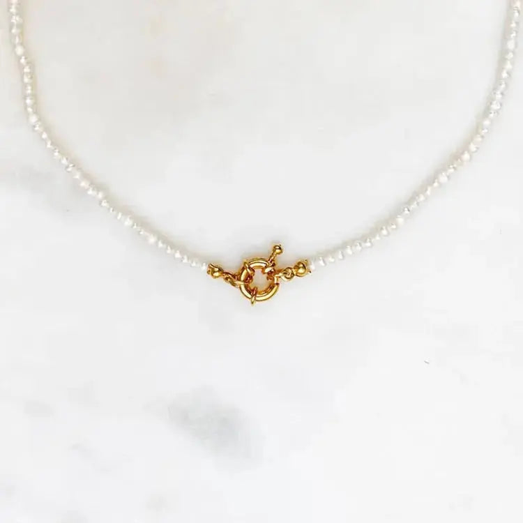 Lovcia Women’s Pearl Bead Choker Necklace with Gold Spring Clasp - Elegant Freshwater Pearl Jewellery for Women, Dainty Beaded Necklace-Necklaces-White-White