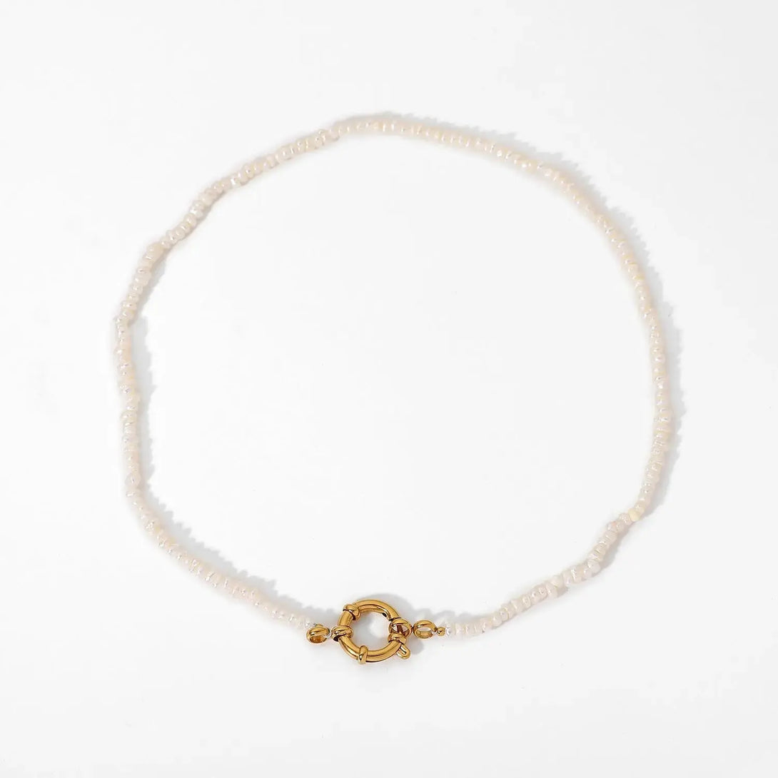 Lovcia Women’s Pearl Bead Choker Necklace with Gold Spring Clasp - Elegant Freshwater Pearl Jewellery for Women, Dainty Beaded Necklace-Necklaces-White-White
