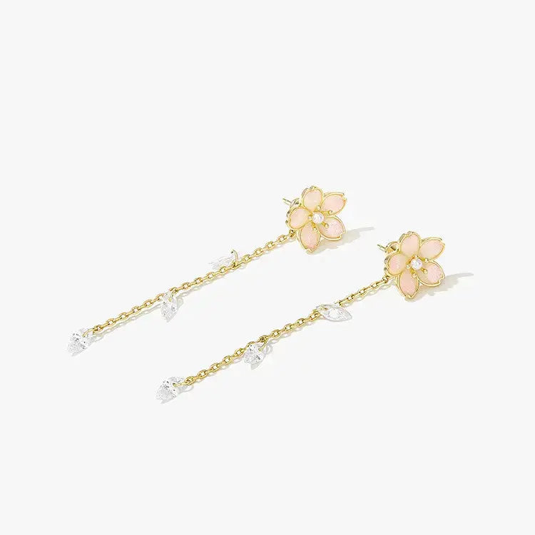 Lovcia Women's Trendy Luxury Sense Cherry Blossom Tassel Earrings-Earrings-Gold-Gold