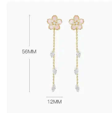 Lovcia Women's Trendy Luxury Sense Cherry Blossom Tassel Earrings-Earrings-Gold-Gold