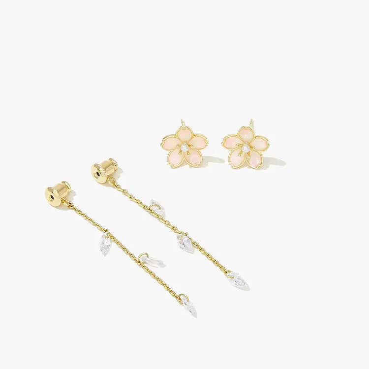 Lovcia Women's Trendy Luxury Sense Cherry Blossom Tassel Earrings-Earrings-Gold-Gold