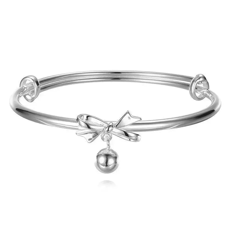 Lovcia Women's Twisted Silver Bangle Bracelet - Modern and Stylish Fashion Jewellery-Bracelets-Bow with Dangling Ball Bangle-Bow with Dangling Ball Bangle