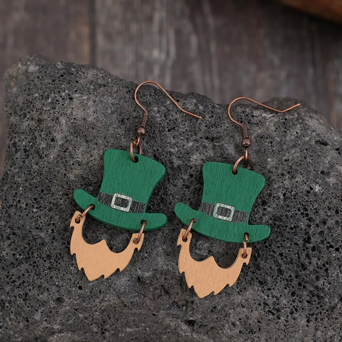 Lovcia Wooden Hat Shape Dangle Earrings-Earrings-Mid Green-One Size-Mid Green