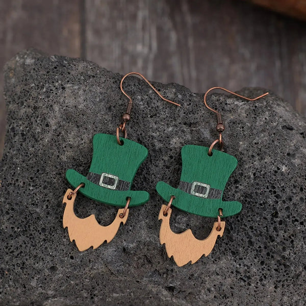 Lovcia Wooden Hat Shape Dangle Earrings-Earrings-Mid Green-One Size-Mid Green