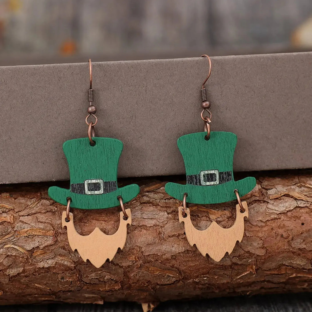Lovcia Wooden Hat Shape Dangle Earrings-Earrings-Mid Green-One Size-Mid Green