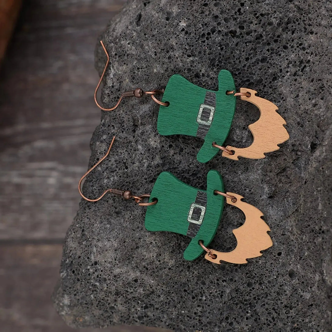 Lovcia Wooden Hat Shape Dangle Earrings-Earrings-Mid Green-One Size-Mid Green