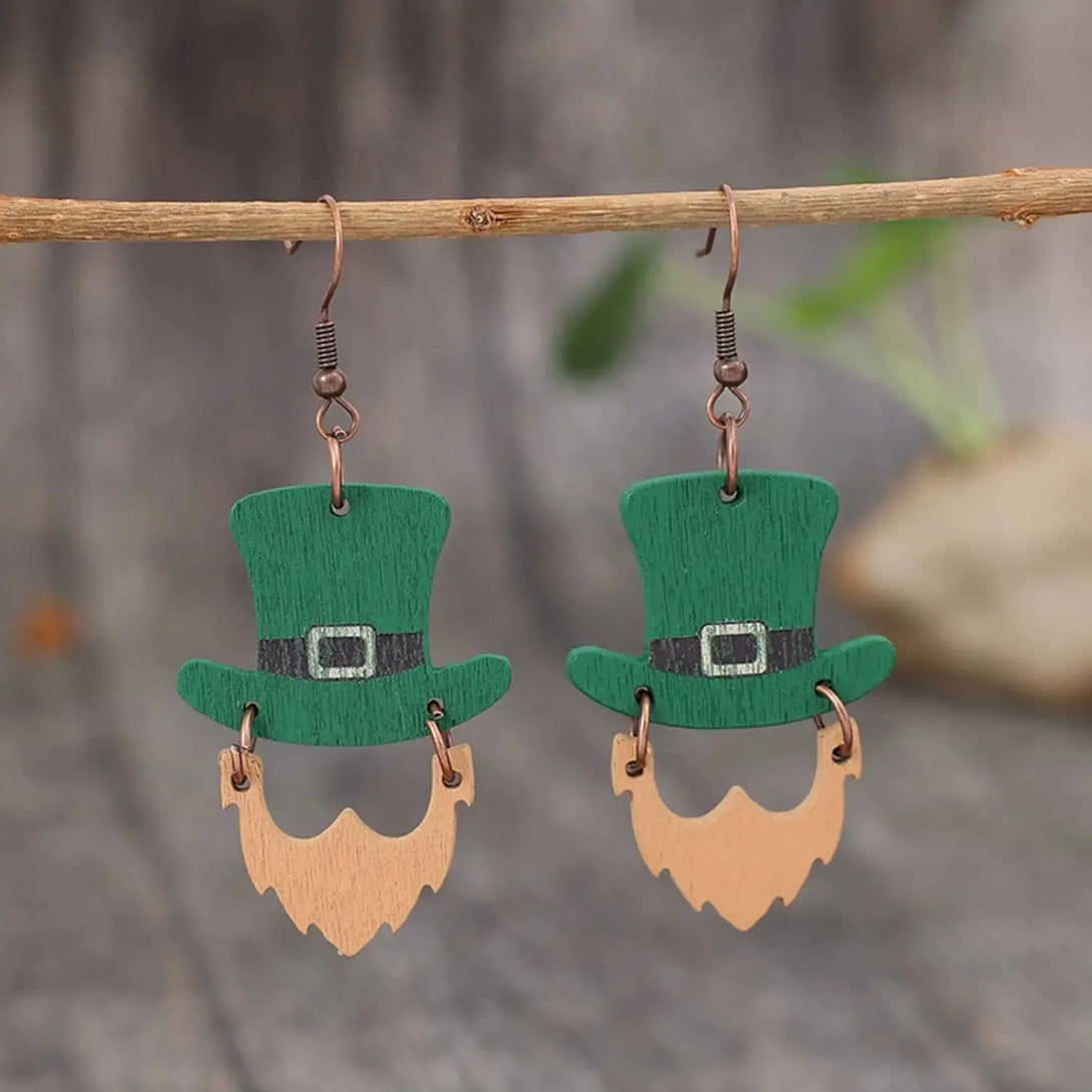 Lovcia Wooden Hat Shape Dangle Earrings-Earrings-Mid Green-One Size-Mid Green