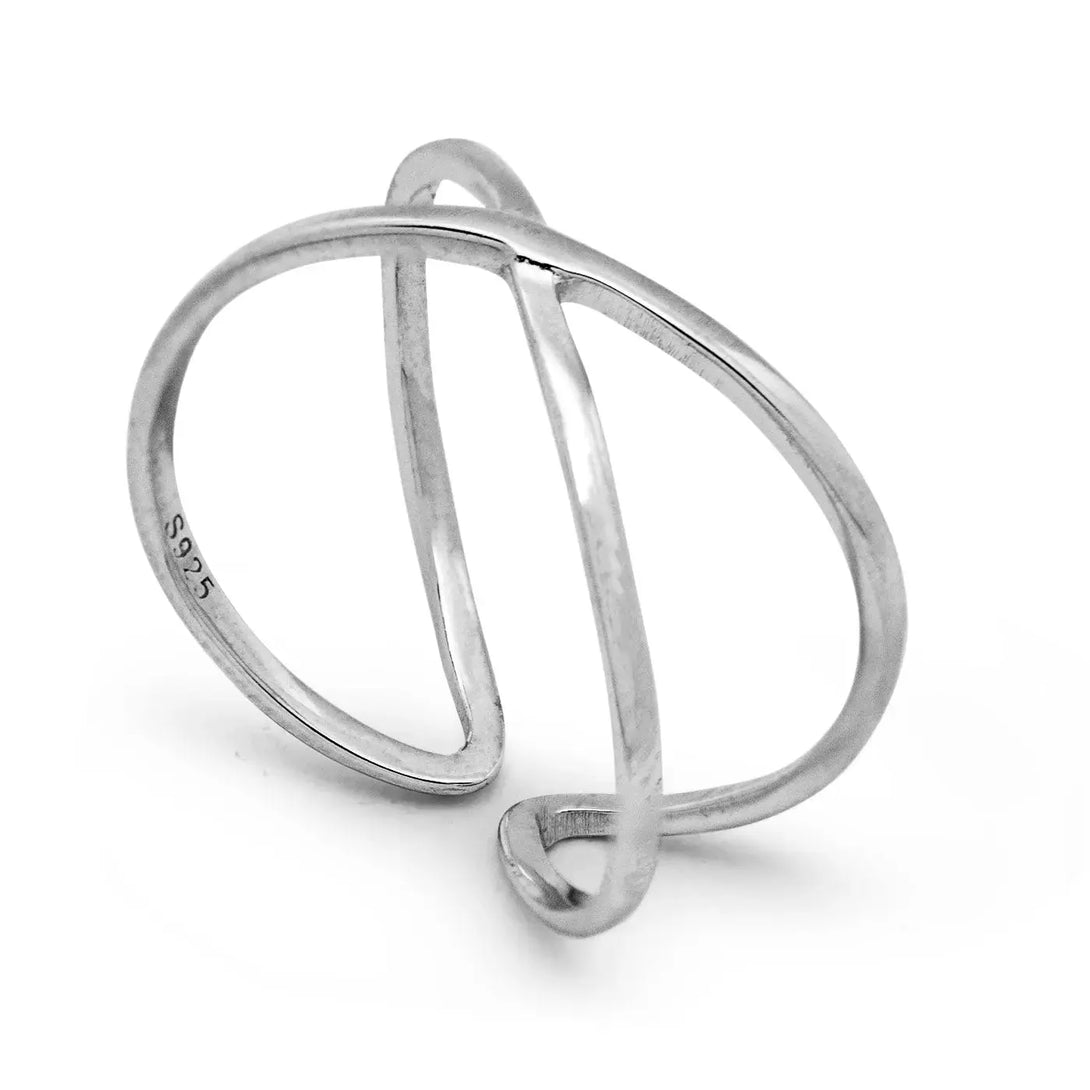 Lovcia X Cross Adjustable 925 Sterling Silver Ring-Rings-
