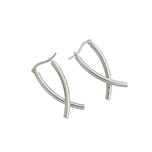 Lovcia X Shape Cross Earrings 925 Silver Gold Plated-Earrings-Rhodium-