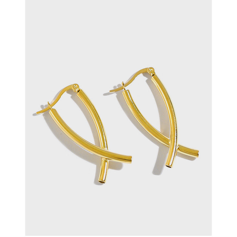 Lovcia X Shape Cross Earrings 925 Silver Gold Plated-Earrings-Rhodium-