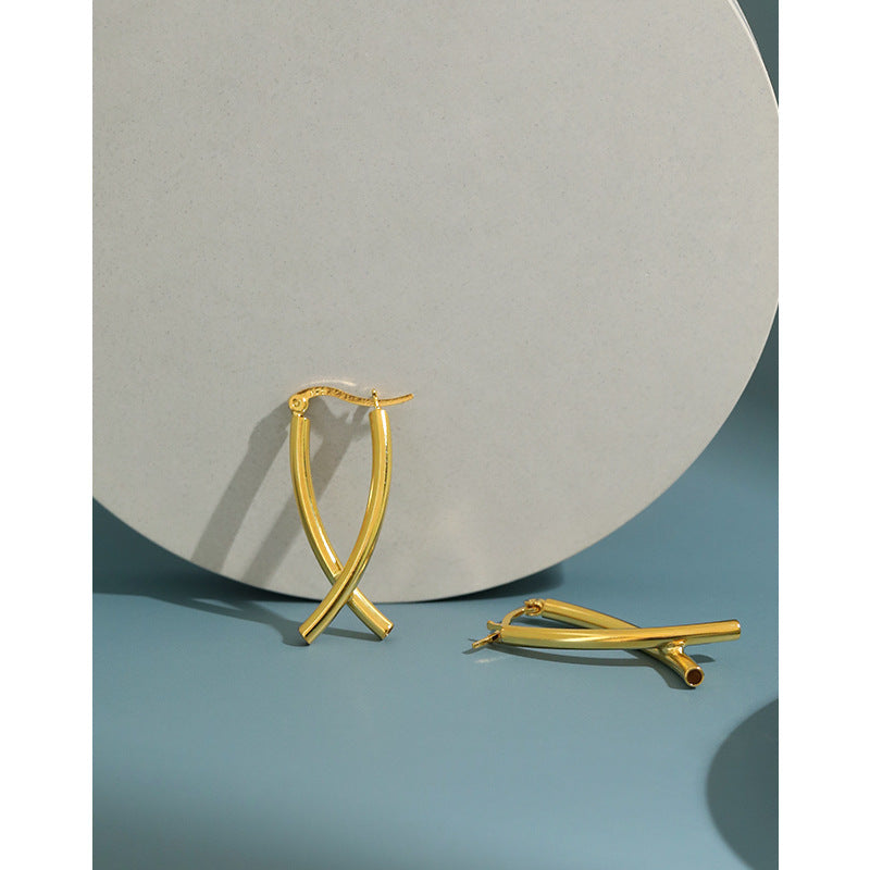 Lovcia X Shape Cross Earrings 925 Silver Gold Plated-Earrings-Rhodium-