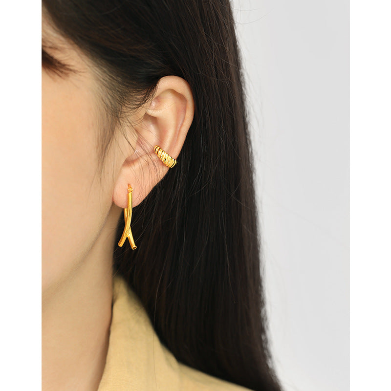 Lovcia X Shape Cross Earrings 925 Silver Gold Plated-Earrings-Rhodium-