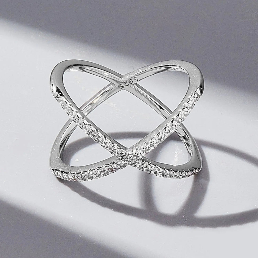 Lovcia X Shape Inlaid Zircon 925 Sterling Silver Ring-Rings-Silver-5-Silver