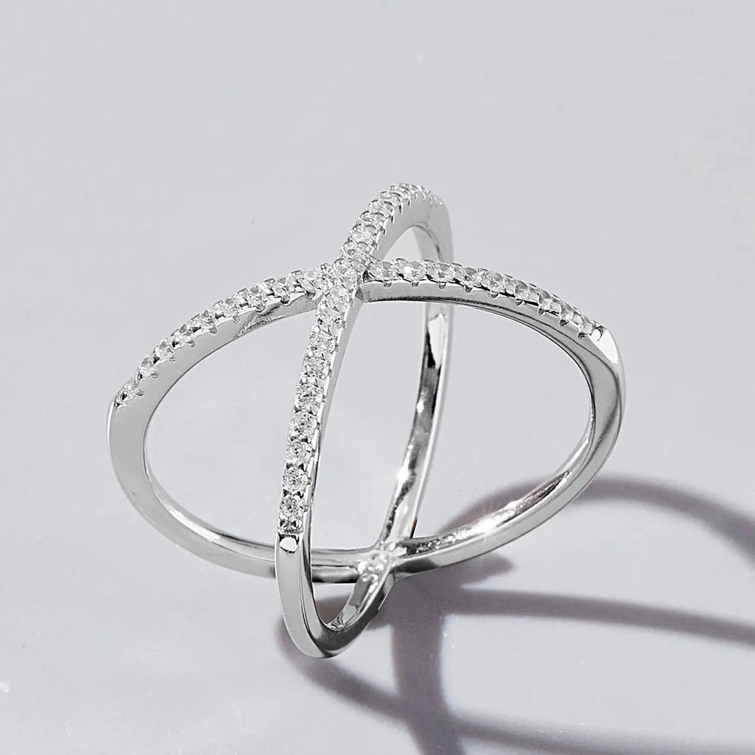 Lovcia X Shape Inlaid Zircon 925 Sterling Silver Ring-Rings-Silver-5-Silver