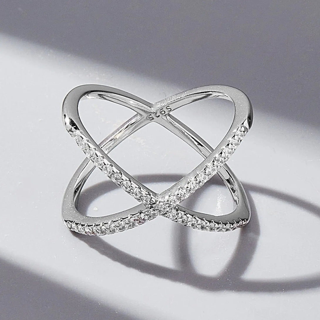 Lovcia X Shape Inlaid Zircon 925 Sterling Silver Ring-Rings-Silver-5-Silver