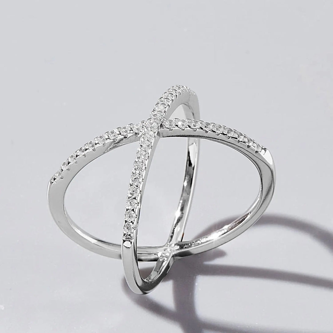 Lovcia X Shape Inlaid Zircon 925 Sterling Silver Ring-Rings-Silver-5-Silver