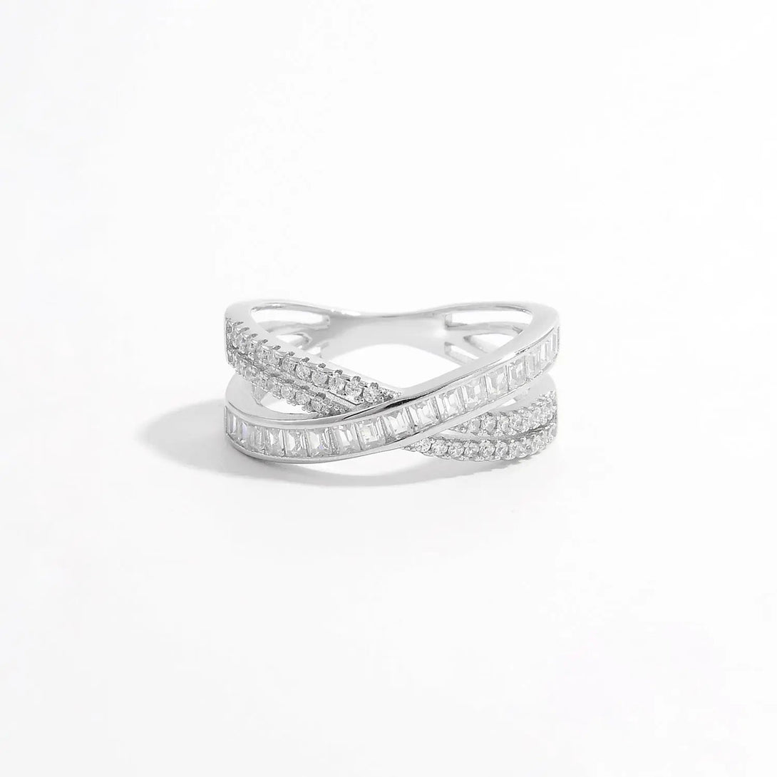 Lovcia X Shape Inlaid Zircon 925 Sterling Silver Ring-Rings-Silver-6-Silver