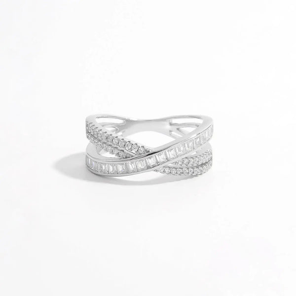 Lovcia X Shape Inlaid Zircon 925 Sterling Silver Ring-Rings-Silver-6-Silver