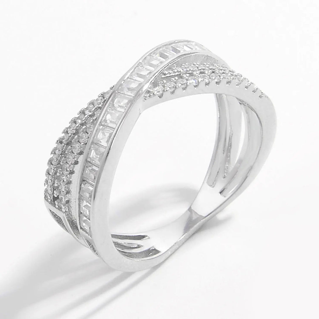 Lovcia X Shape Inlaid Zircon 925 Sterling Silver Ring-Rings-Silver-6-Silver