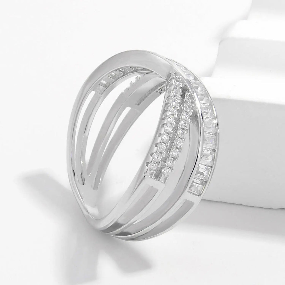 Lovcia X Shape Inlaid Zircon 925 Sterling Silver Ring-Rings-Silver-6-Silver
