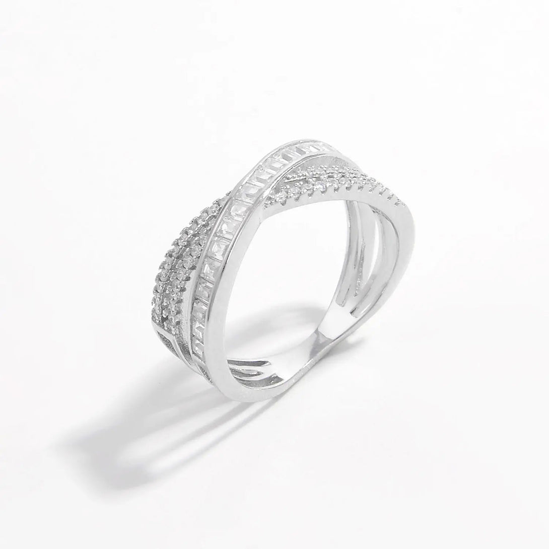 Lovcia X Shape Inlaid Zircon 925 Sterling Silver Ring-Rings-Silver-6-Silver