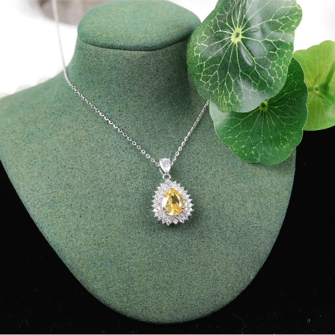 Lovcia Yellow Diamond Pendant Temperament Simple And Light Luxury Sterling Silver Necklace for Women-Necklaces-Water Drop Pendant-925 Silver-Water Drop Pendant