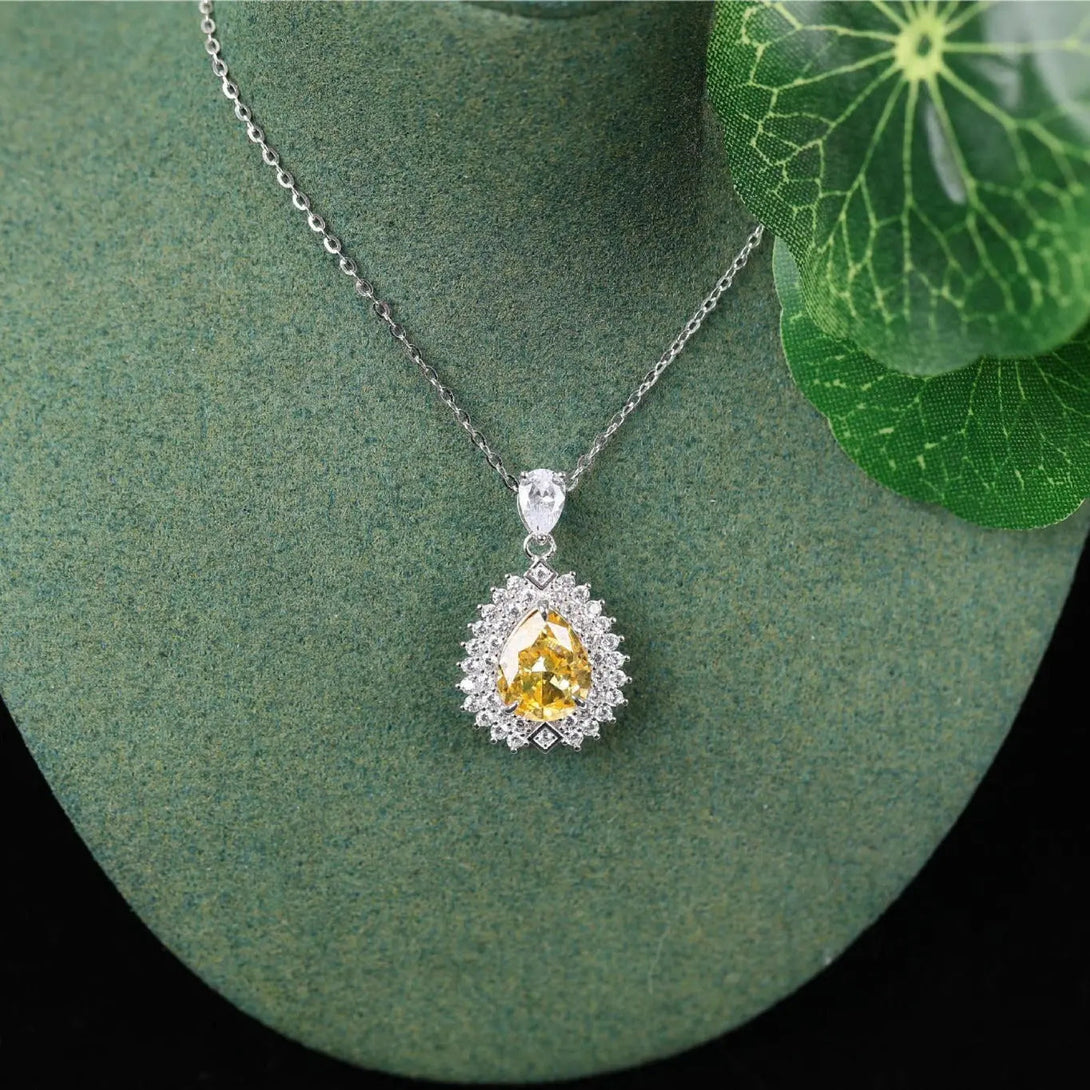 Lovcia Yellow Diamond Pendant Temperament Simple And Light Luxury Sterling Silver Necklace for Women-Necklaces-Water Drop Pendant-925 Silver-Water Drop Pendant