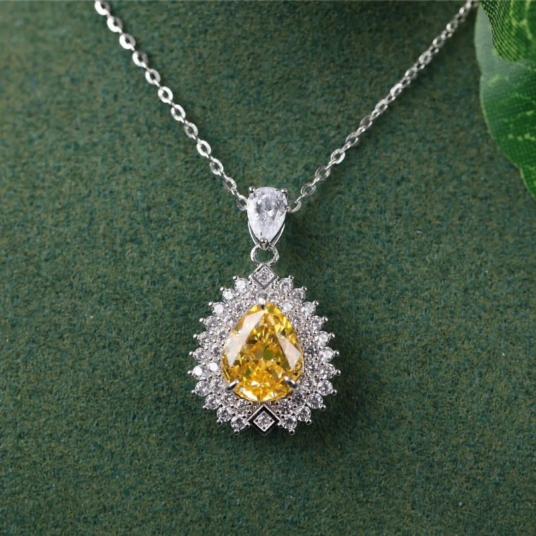 Lovcia Yellow Diamond Pendant Temperament Simple And Light Luxury Sterling Silver Necklace for Women-Necklaces-Water Drop Pendant-925 Silver-Water Drop Pendant