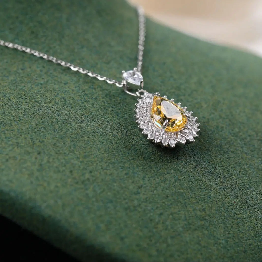 Lovcia Yellow Diamond Pendant Temperament Simple And Light Luxury Sterling Silver Necklace for Women-Necklaces-Water Drop Pendant-925 Silver-Water Drop Pendant