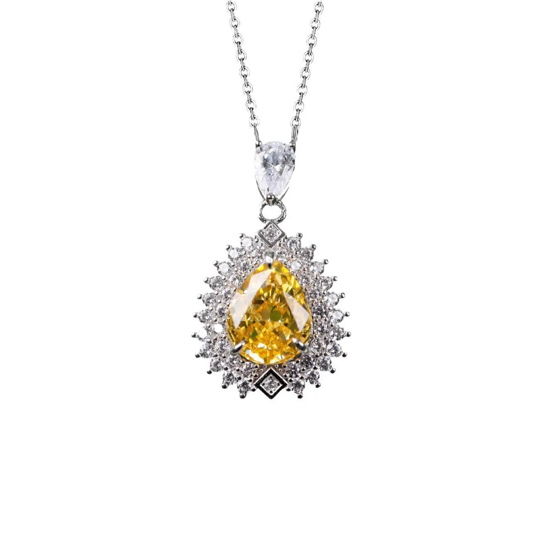 Lovcia Yellow Diamond Pendant Temperament Simple And Light Luxury Sterling Silver Necklace for Women-Necklaces-Water Drop Pendant-925 Silver-Water Drop Pendant