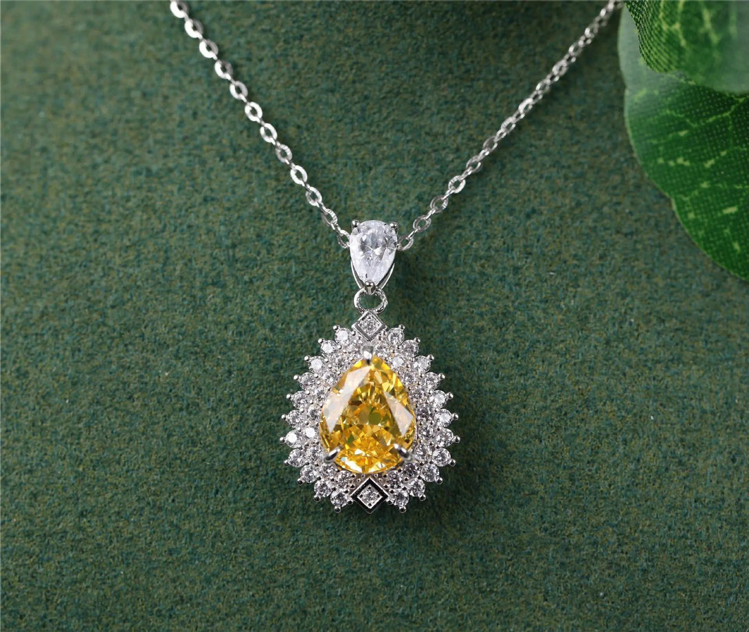 Lovcia Yellow Diamond Pendant Temperament Simple And Light Luxury Sterling Silver Necklace for Women-Necklaces-Water Drop Pendant-925 Silver-Water Drop Pendant