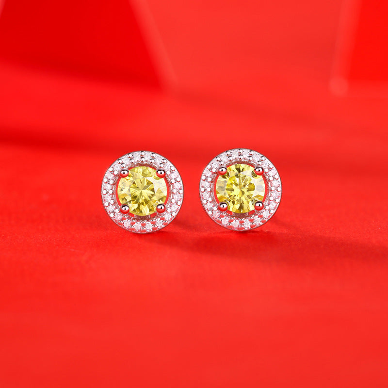 Lovcia Yellow Moissanite CZ Sterling Silver Stud Earrings-Earrings-0.5 ct ( Certificate Included )-