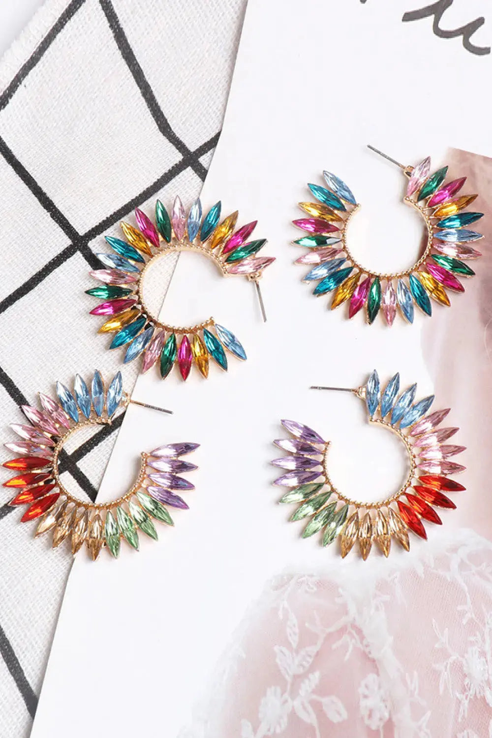 Lovcia Zinc Alloy Acrylic C-Hoop Earrings-Earrings-Style A-One Size-Style A