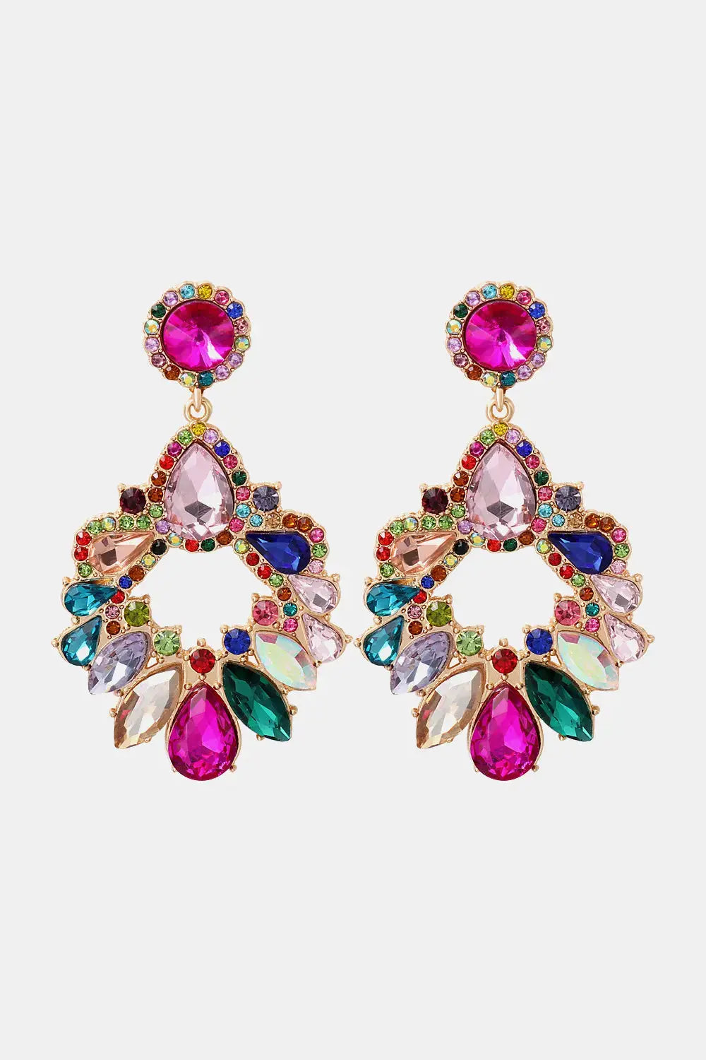 Lovcia Zinc Alloy Frame Glass Stone Dangle Earrings-Earrings-Multicolor-One Size-Multicolor