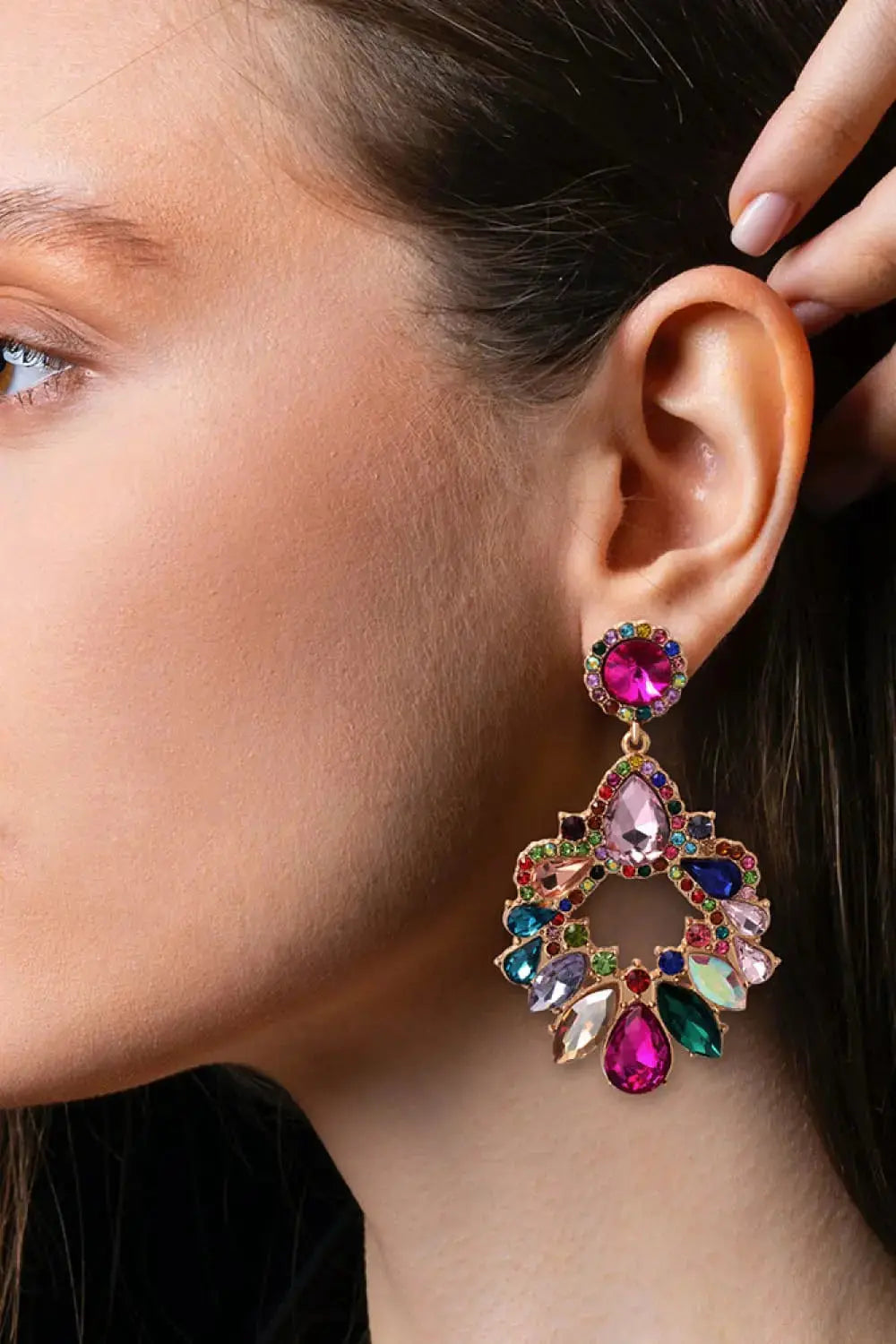 Lovcia Zinc Alloy Frame Glass Stone Dangle Earrings-Earrings-Multicolor-One Size-Multicolor