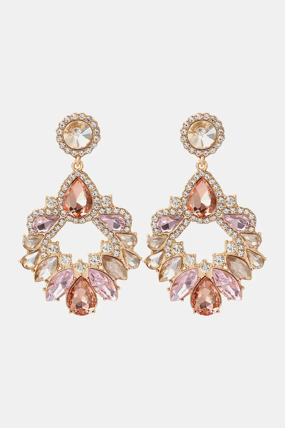 Lovcia Zinc Alloy Frame Glass Stone Dangle Earrings-Earrings-Peach-One Size-Peach