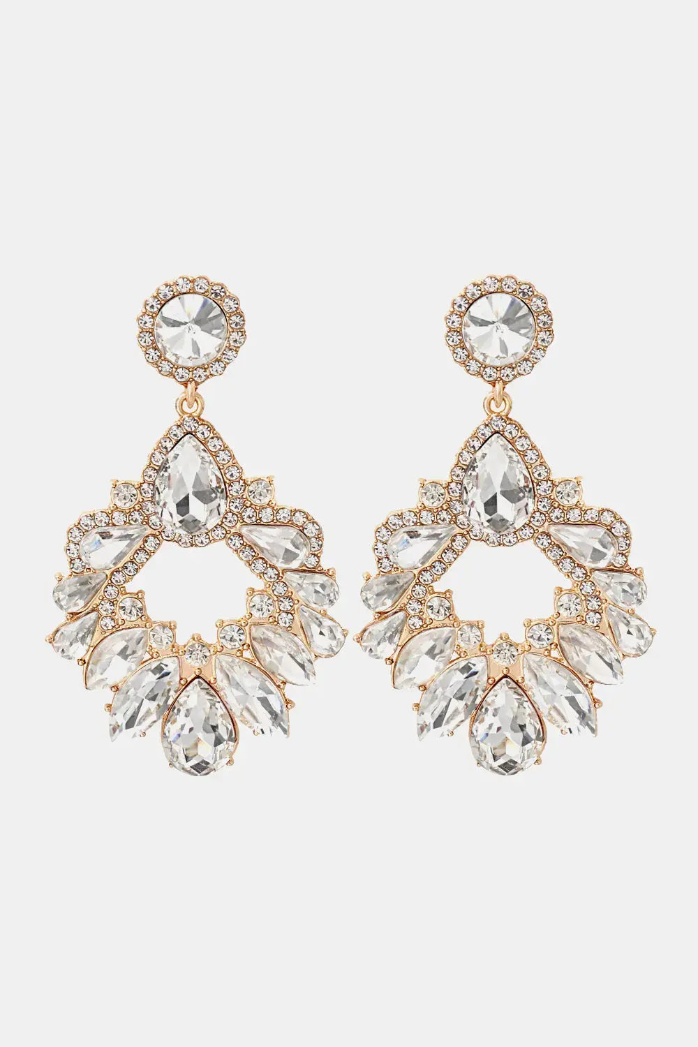 Lovcia Zinc Alloy Frame Glass Stone Dangle Earrings-Earrings-Transparent-One Size-Transparent