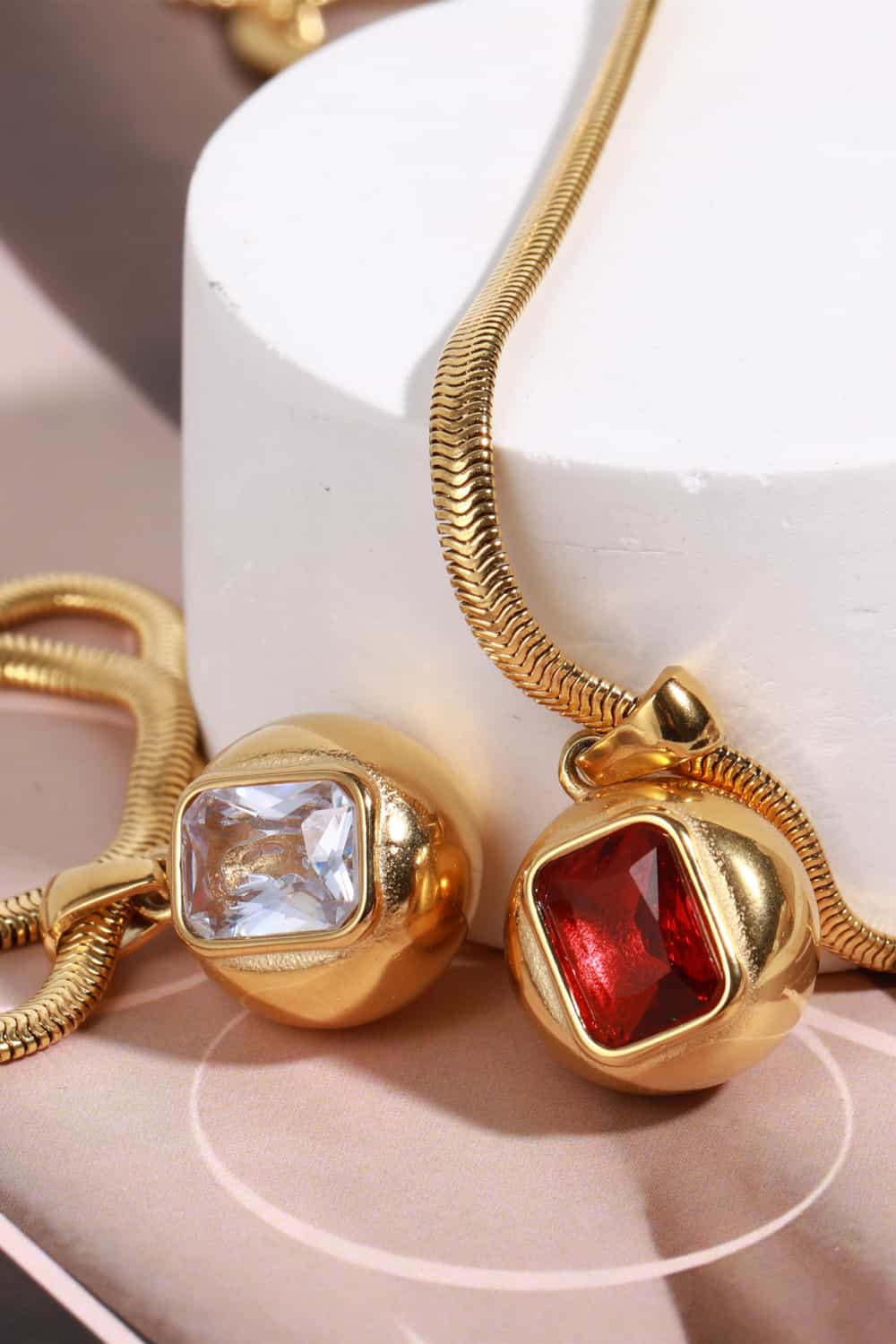 Lovcia Zircon 18K Gold-Plated Geometrical Shape Pendant Necklace-Necklaces-Olive-One Size-Olive